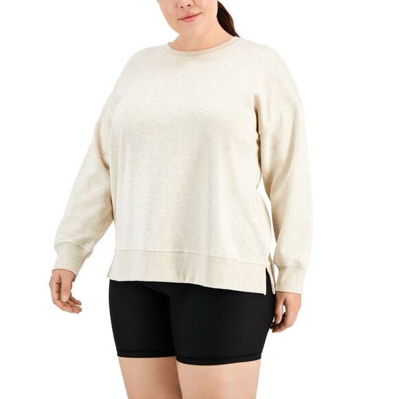 ID Ideology Womens Plus Size Solid Crewneck Sweatshirt Sand 2X - Picture 1 of 3